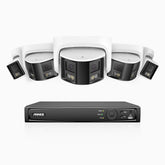 FDH600 - 6MP 8 Kanal PoE Panorama Überwachungskamera-Set mit 5 Kameras, zwei Objektiven, 180° Ultraweitwinkel, f/1.2 Superblende, BSI-Sensor, integriertes Mikrofon, aktive Sirene und Alarm, Personen-und Fahrzeugerkennung